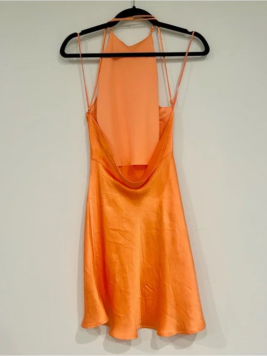 NWT Bec & Bridge Annika Sorbet Orange Satin Halter Mini Dress Size 4 - Picture 5 of 8